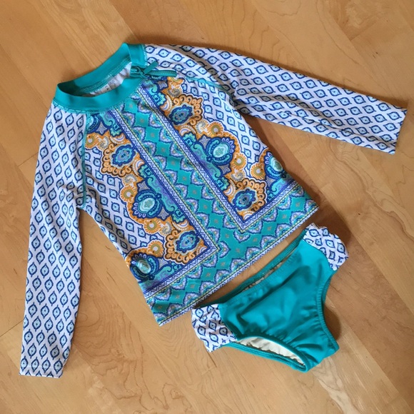 CABANA LIFE | Jewel Scarf 2-Piece Girls Rashguard Swimsuit - Picture 2 of 16